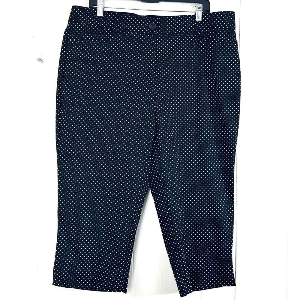 Studio Works Pants Size 16 Black White Polka Dot Capri Crop Pants Summer Casual